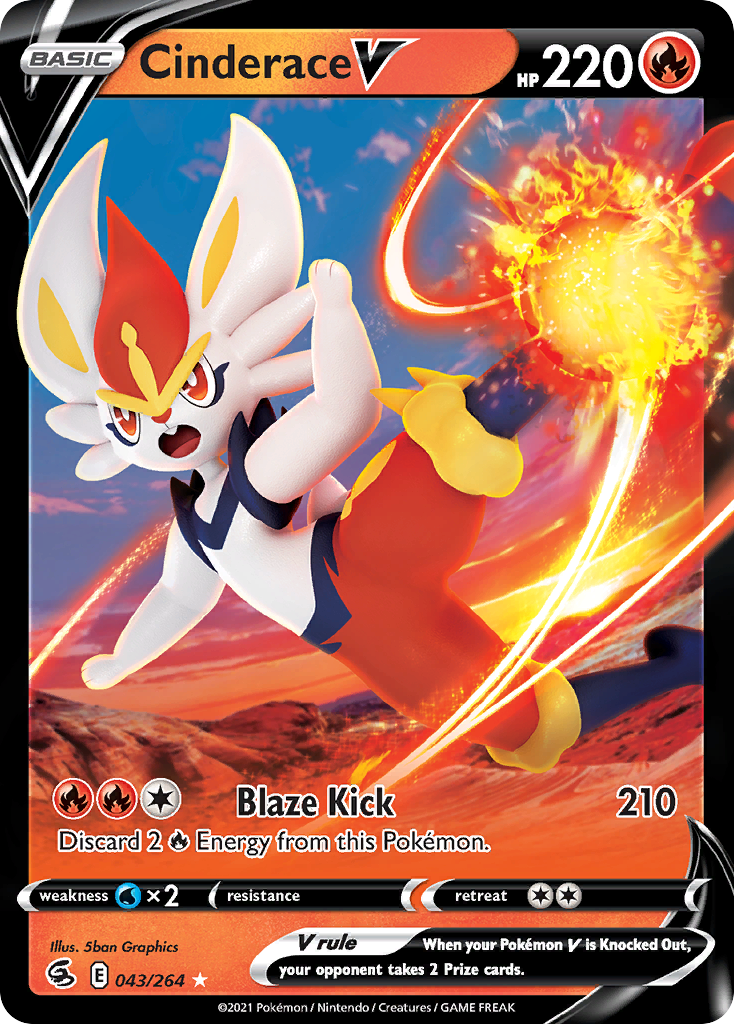 Cinderace V 043/264 Holo V Rare Fusion Strike Pokemon