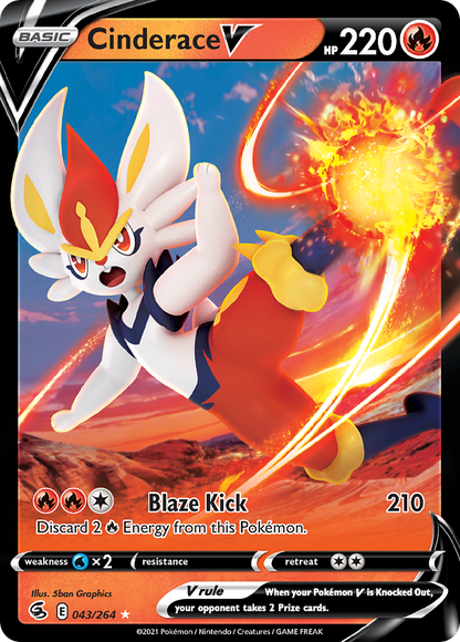 Cinderace V 043/264 Holo V Rare Fusion Strike Pokemon