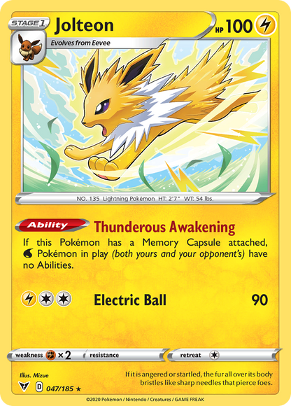 Jolteon 047/185 Rare Vivid Voltage Pokemon Reverse Holo
