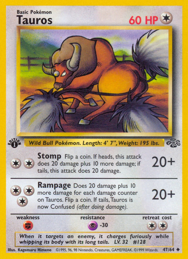 Tauros 47/64 Uncommon Jungle Pokemon Unlimited
