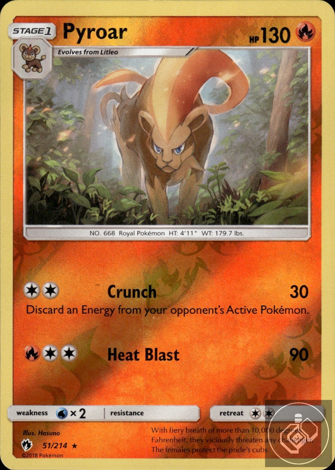 Pyroar 51/214 Rare Lost Thunder Pokemon Reverse Holo