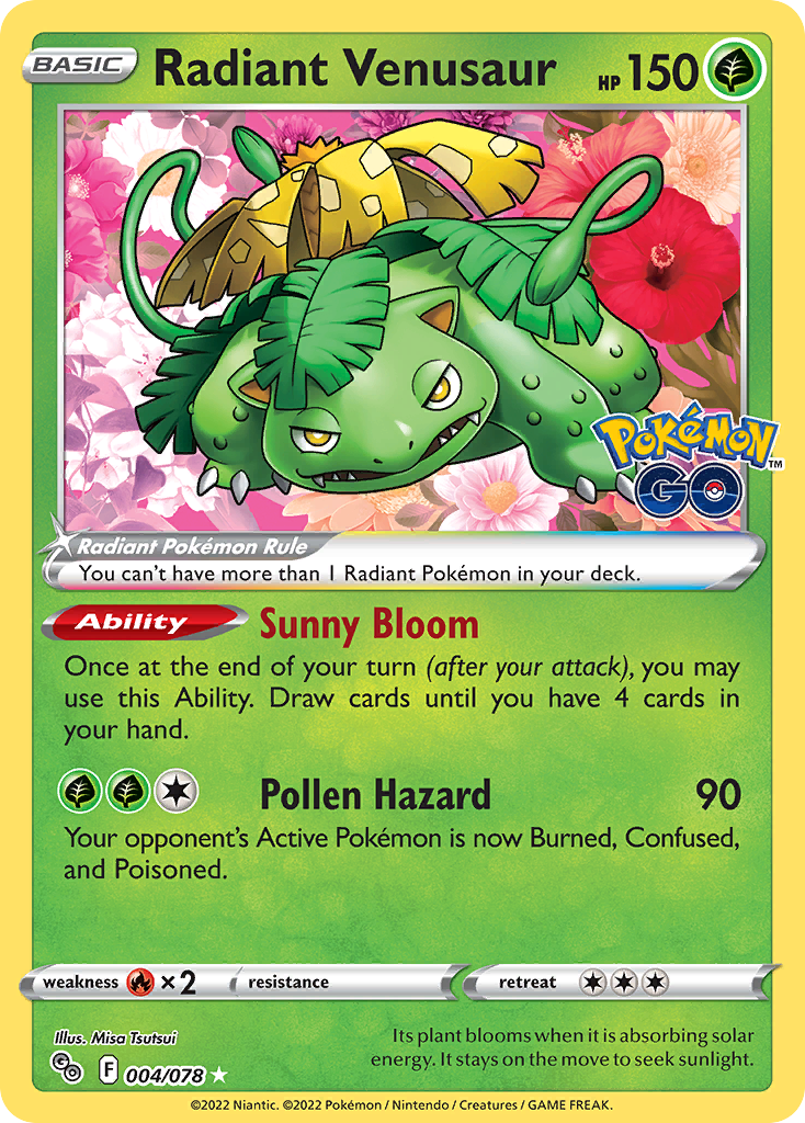Radiant Venusaur 004/078 Radiant Rare Pokemon GO Pokemon
