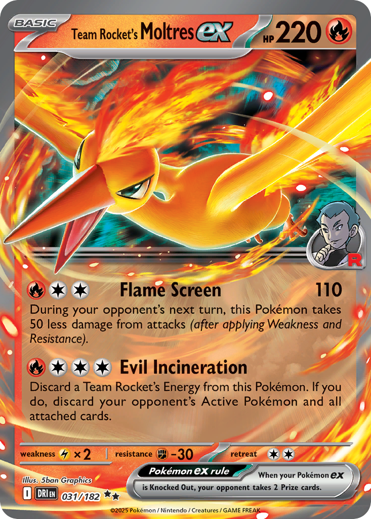 Team Rocket's Moltres ex 031/182 Double Rare Destined Rivals Pokemon