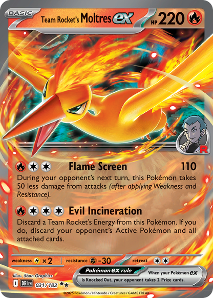 Team Rocket's Moltres ex 031/182 Double Rare Destined Rivals Pokemon