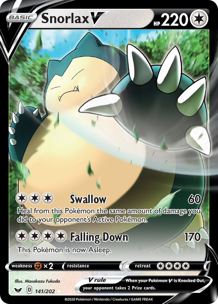 Snorlax V 141/202 Holo V Rare Sword & Shield Pokemon