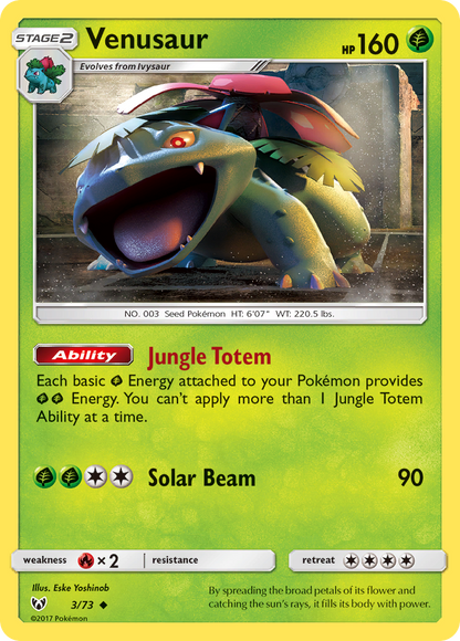 Venusaur 3/73 Uncommon Shining Legends Pokemon Reverse Holo