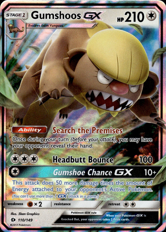 Gumshoos GX 110/149 Holo Ultra Rare SM Base Set Pokemon
