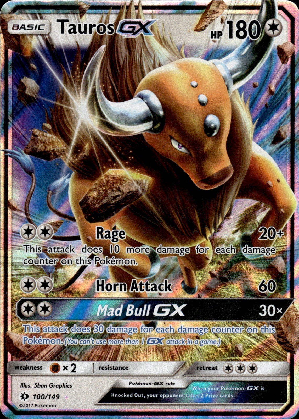 Tauros GX 100/149 Holo Ultra Rare SM Base Set Pokemon
