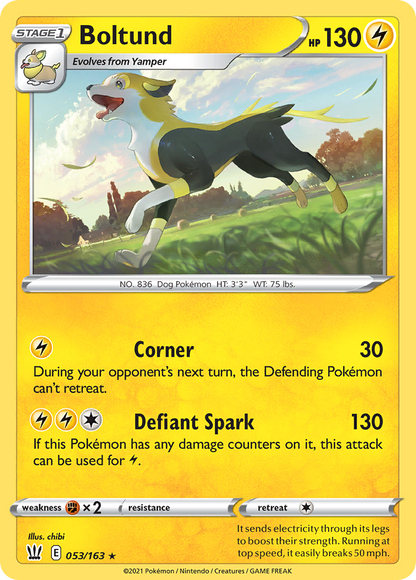 Boltund 053/163 Rare Battle Styles Pokemon Reverse Holo