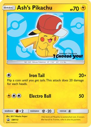 Ash's Pikachu SM113 Promo SM Promos Pokemon