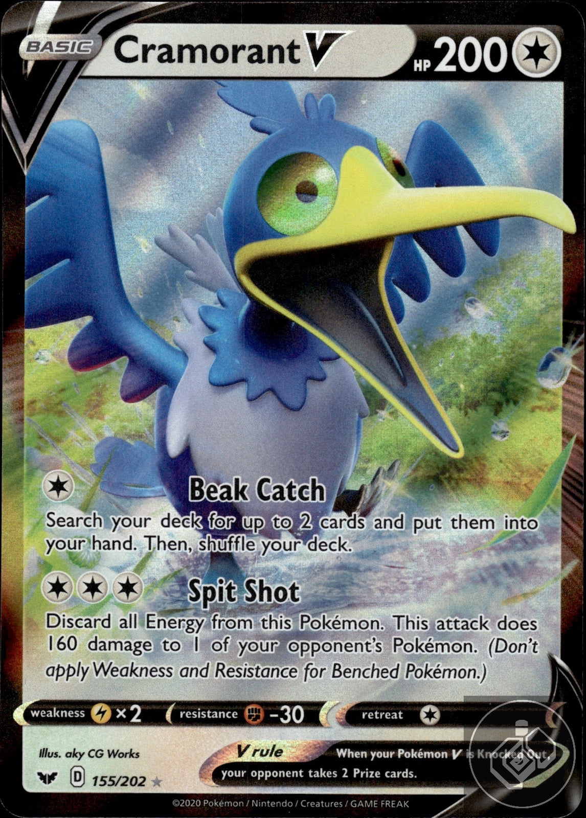 Cramorant V 155/202 Holo V Rare Sword & Shield Pokemon