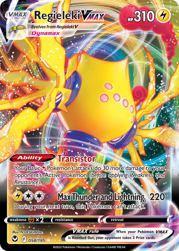 Regieleki VMAX 058/195 Holo VMAX Rare Silver Tempest Pokemon