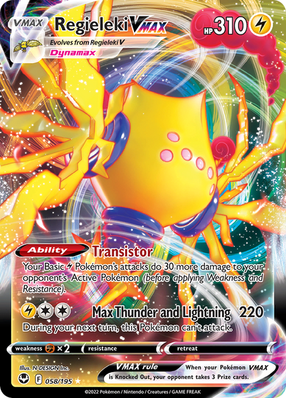Regieleki VMAX 058/195 Holo VMAX Rare Silver Tempest Pokemon