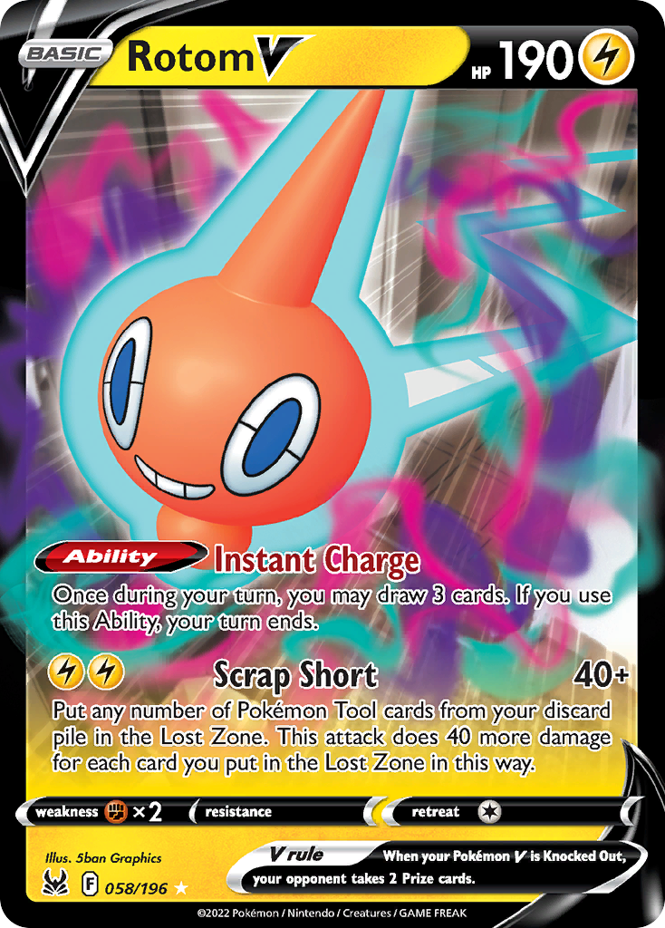 Rotom V 058/196 Holo V Rare Lost Origin Pokemon