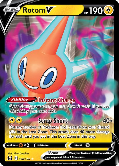Rotom V 058/196 Holo V Rare Lost Origin Pokemon