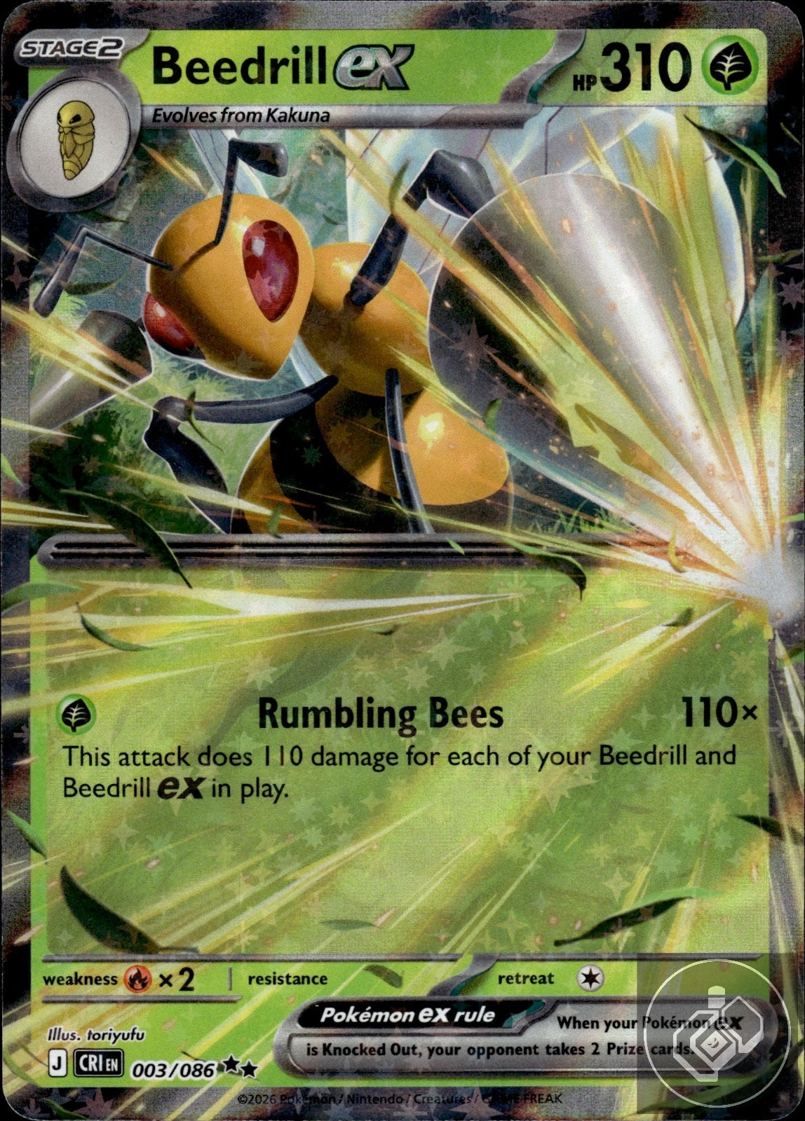Beedrill ex 003/086 Double Rare Chaos Rising Pokemon