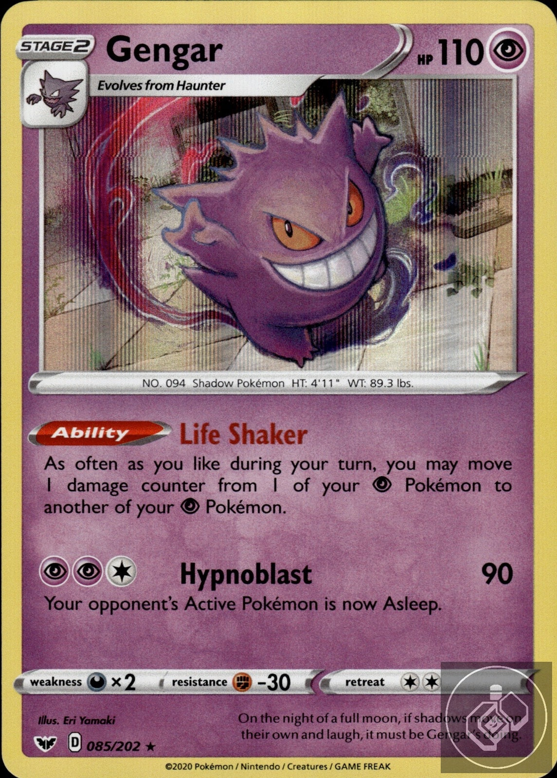 Gengar 085/202 Holo Rare Sword & Shield Pokemon Holo