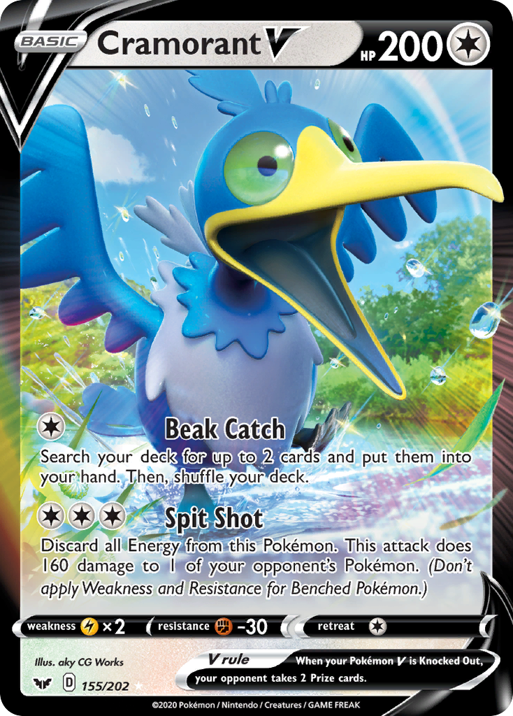 Cramorant V 155/202 Holo V Rare Sword & Shield Pokemon