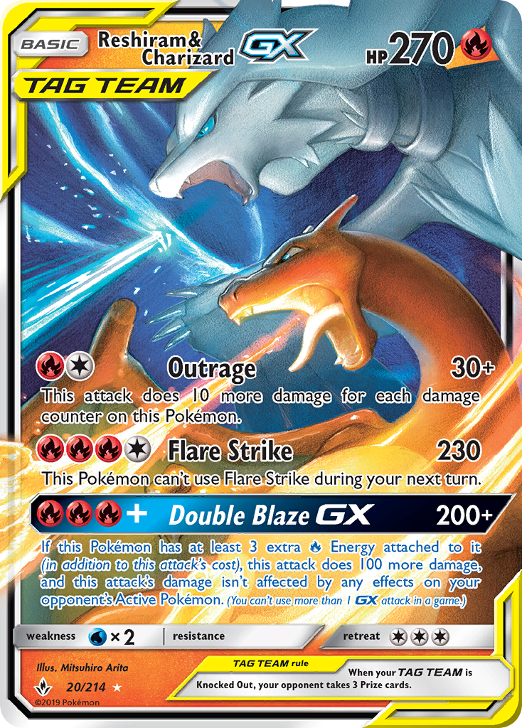 Reshiram & Charizard GX 20/214 Holo GX Rare Unbroken Bonds Pokemon