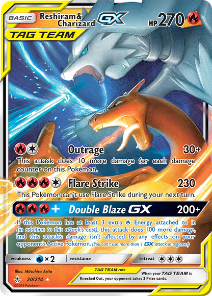 Reshiram & Charizard GX 20/214 Holo GX Rare Unbroken Bonds Pokemon
