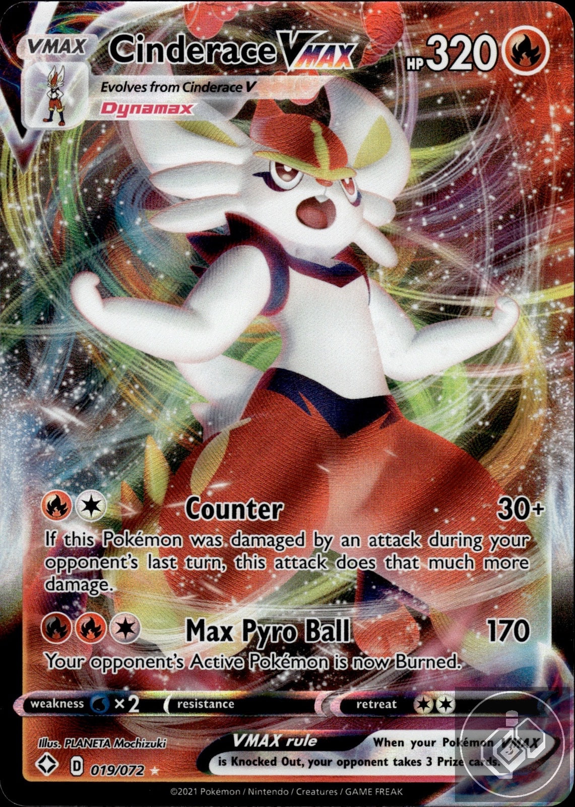 Cinderace VMAX 019/072 Holo VMAX Rare Shining Fates Pokemon