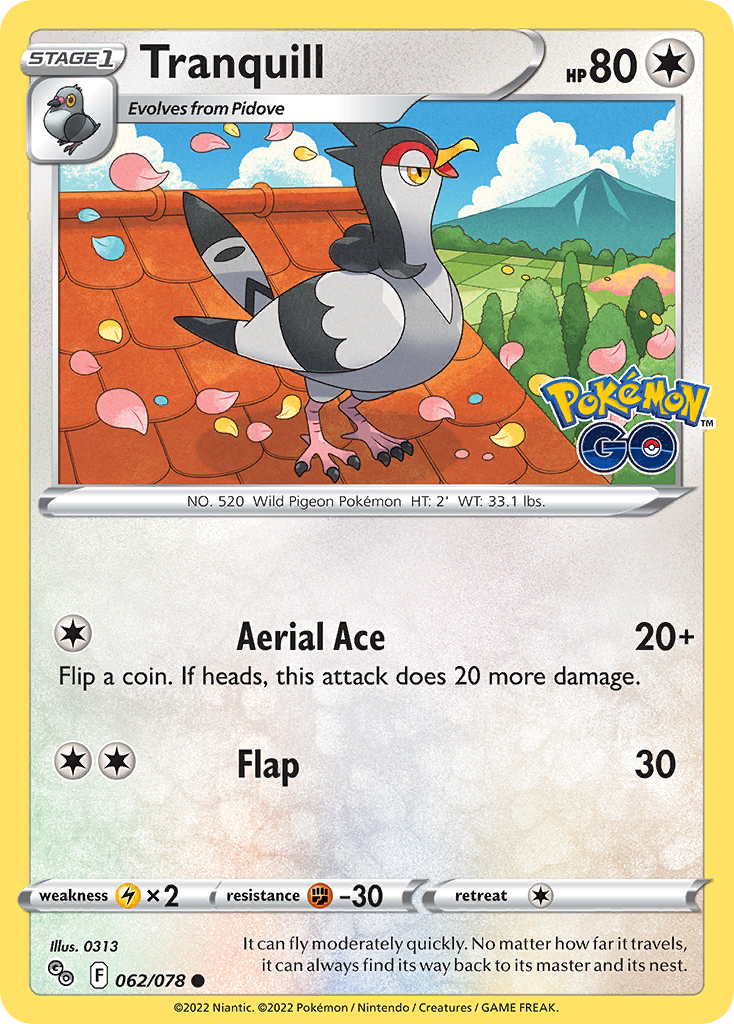 Tranquill 062/078 Common Pokemon GO Pokemon Reverse Holo