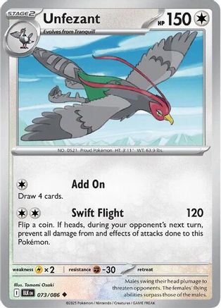 Unfezant 073/086 Uncommon SV: Black Bolt Pokemon
