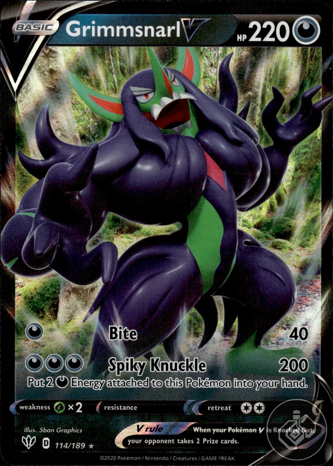 Grimmsnarl V 114/189 Holo V Rare Darkness Ablaze Pokemon