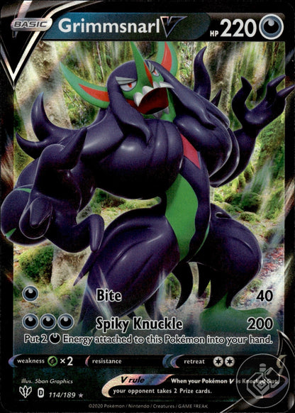 Grimmsnarl V 114/189 Holo V Rare Darkness Ablaze Pokemon
