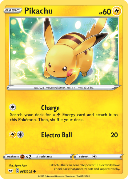 Pikachu 065/202 Common Sword & Shield Pokemon