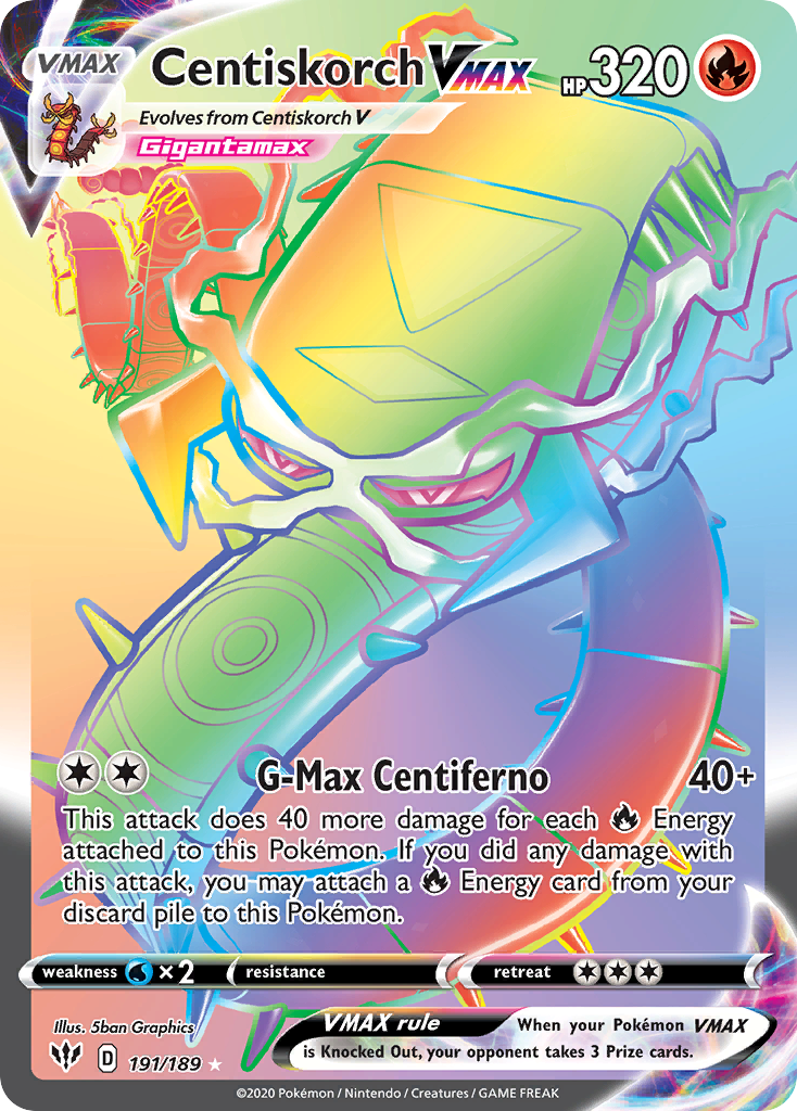 Centiskorch VMAX 191/189 Rainbow Rare Darkness Ablaze Pokemon