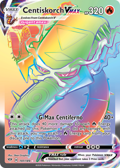 Centiskorch VMAX 191/189 Rainbow Rare Darkness Ablaze Pokemon