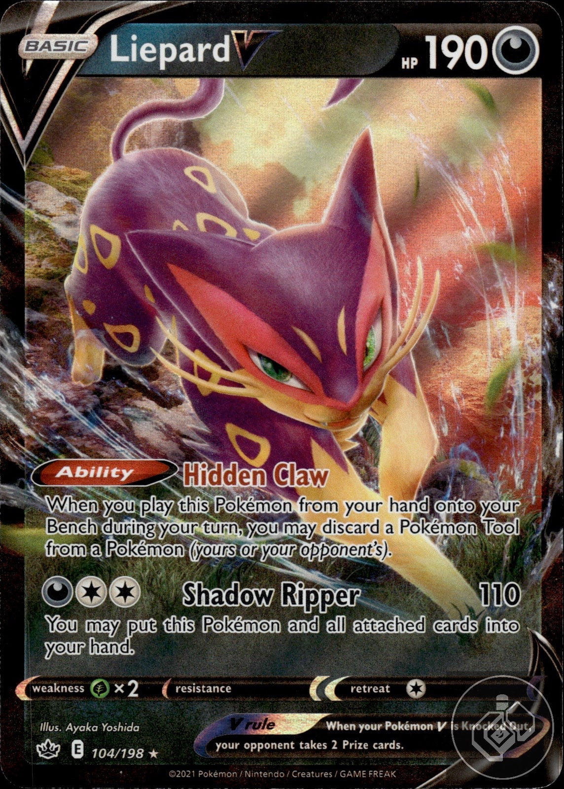 Liepard V 104/198 Holo V Rare Chilling Reign Pokemon