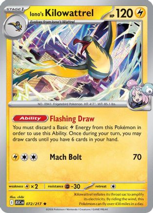 Iono's Kilowattrel 072/217 Rare Ascended Heroes Pokemon