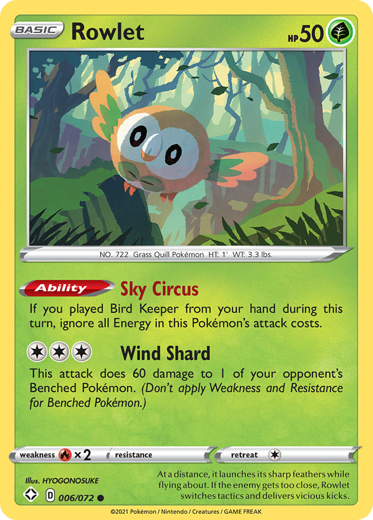 Rowlet 006/072 Common Shining Fates Pokemon Reverse Holo