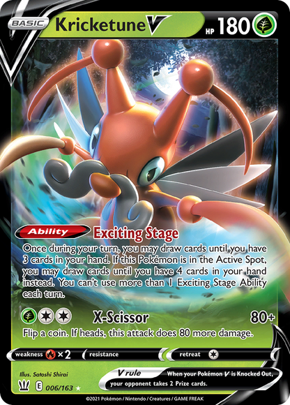 Kricketune V 006/163 Holo V Rare Battle Styles Pokemon