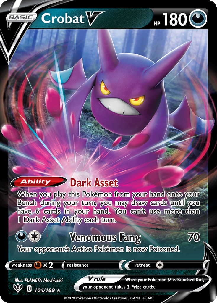 Crobat V 104/189 Holo V Rare Darkness Ablaze Pokemon