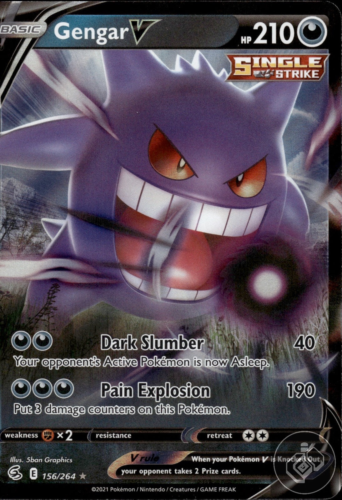 Gengar V 156/264 Holo V Rare Fusion Strike Pokemon