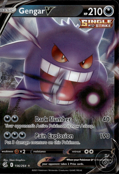 Gengar V 156/264 Holo V Rare Fusion Strike Pokemon