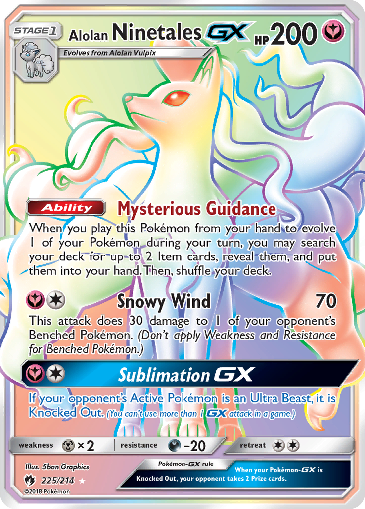 Alolan Ninetales GX 225/214 Rainbow Rare Lost Thunder Pokemon