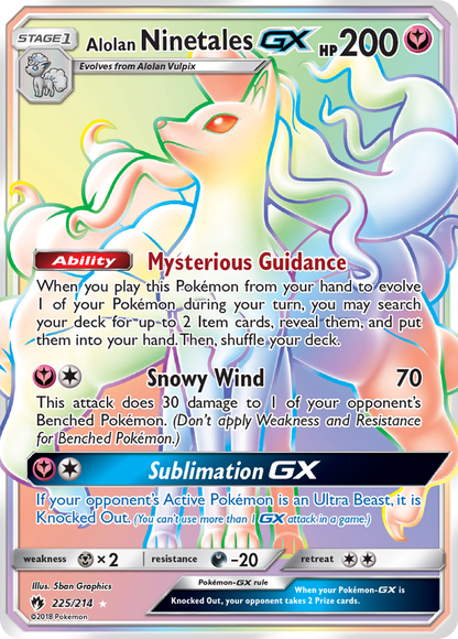 Alolan Ninetales GX 225/214 Rainbow Rare Lost Thunder Pokemon