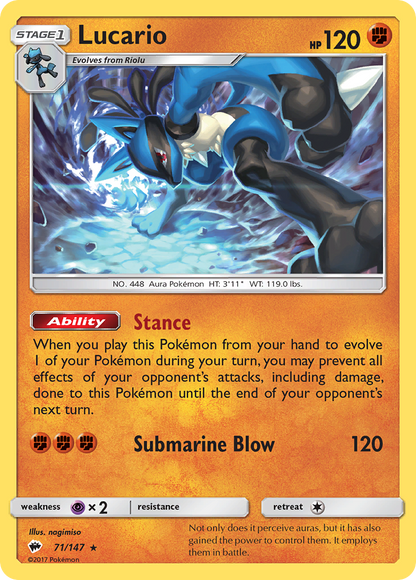 Lucario 71/147 Holo Rare Burning Shadows Pokemon Reverse Holo