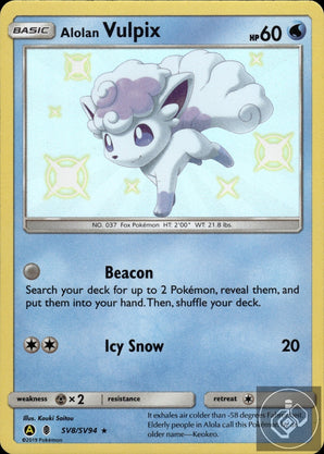 Alolan Vulpix SV8/SV94 Shiny Rare Hidden Fates Shiny Vault Pokemon