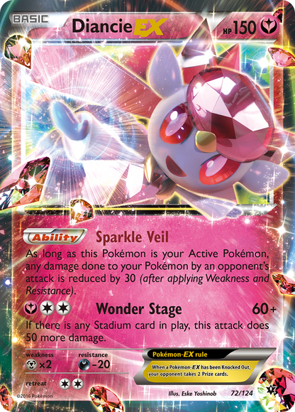 Diancie EX 72/124 Holo EX Rare Fates Collide Pokemon Holo