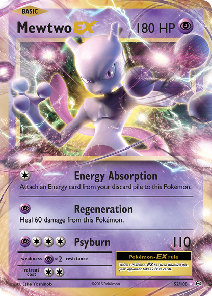 Mewtwo EX 52/108 Holo EX Rare Evolutions Pokemon