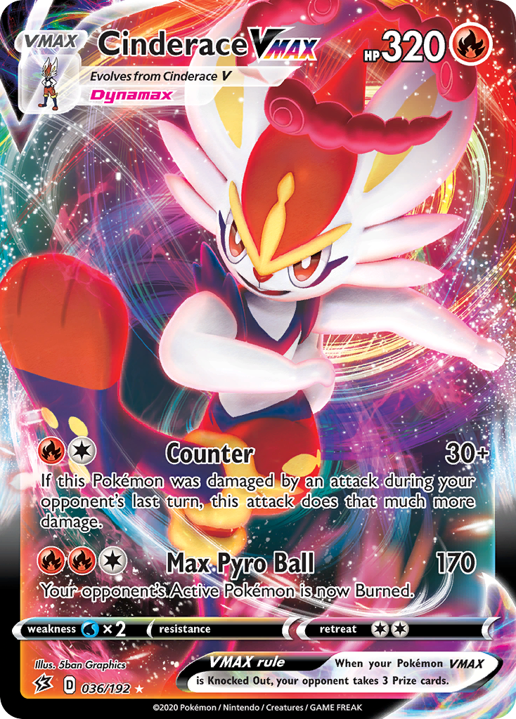 Cinderace VMAX 036/192 Holo VMAX Rare Rebel Clash Pokemon