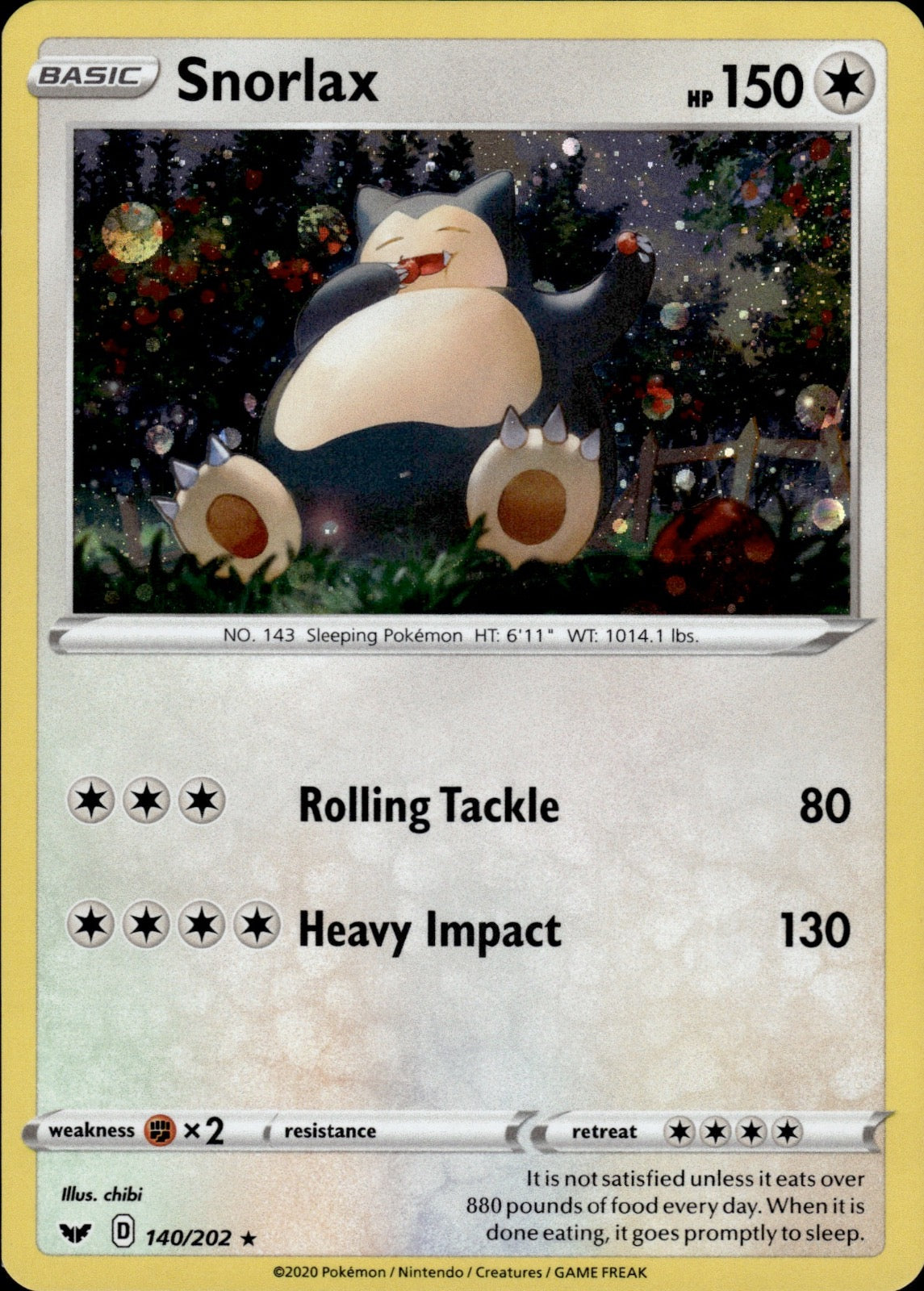 Snorlax 140/202 Rare Sword & Shield Pokemon