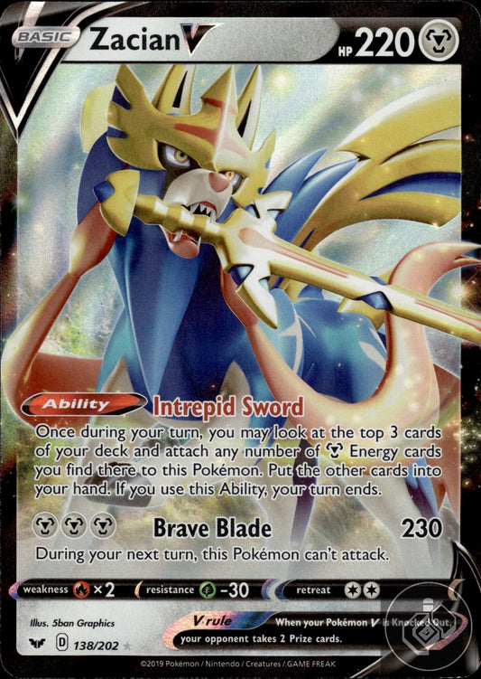 Zacian V 138/202 Holo V Rare Sword & Shield Pokemon