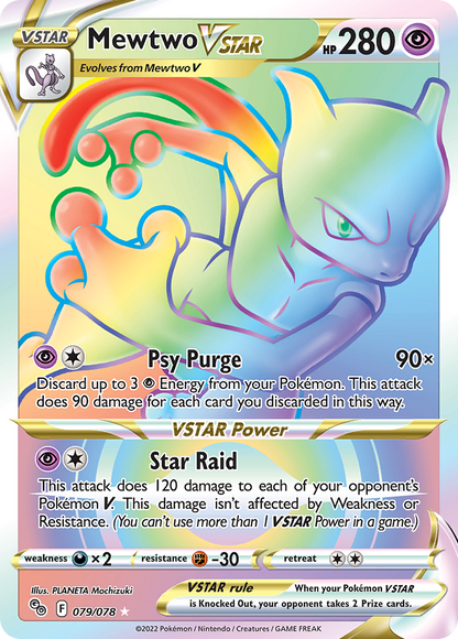 Mewtwo VSTAR 079/078 Rainbow Rare Pokemon GO Pokemon