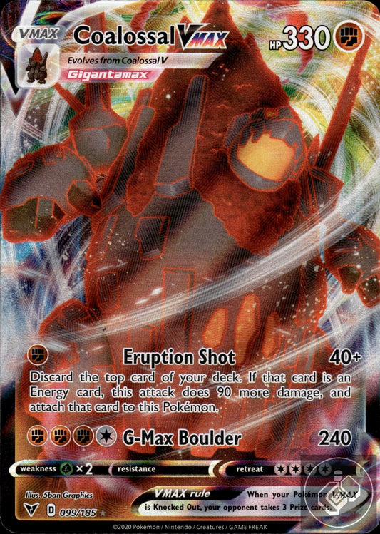 Coalossal VMAX 099/185 Holo VMAX Rare Vivid Voltage Pokemon